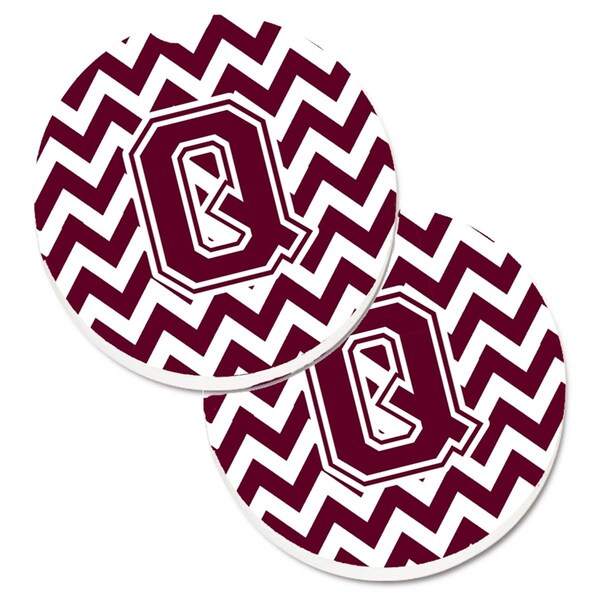 Carolines Treasures Letter Q Chevron Maroon and White Set of 2 Cup Holder Car Coaster CJ1051-QCARC - main